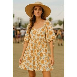 Hayden Dress Women 1X Floral Babydoll Boho Cottagecore Milkmaid Peasant Sundress